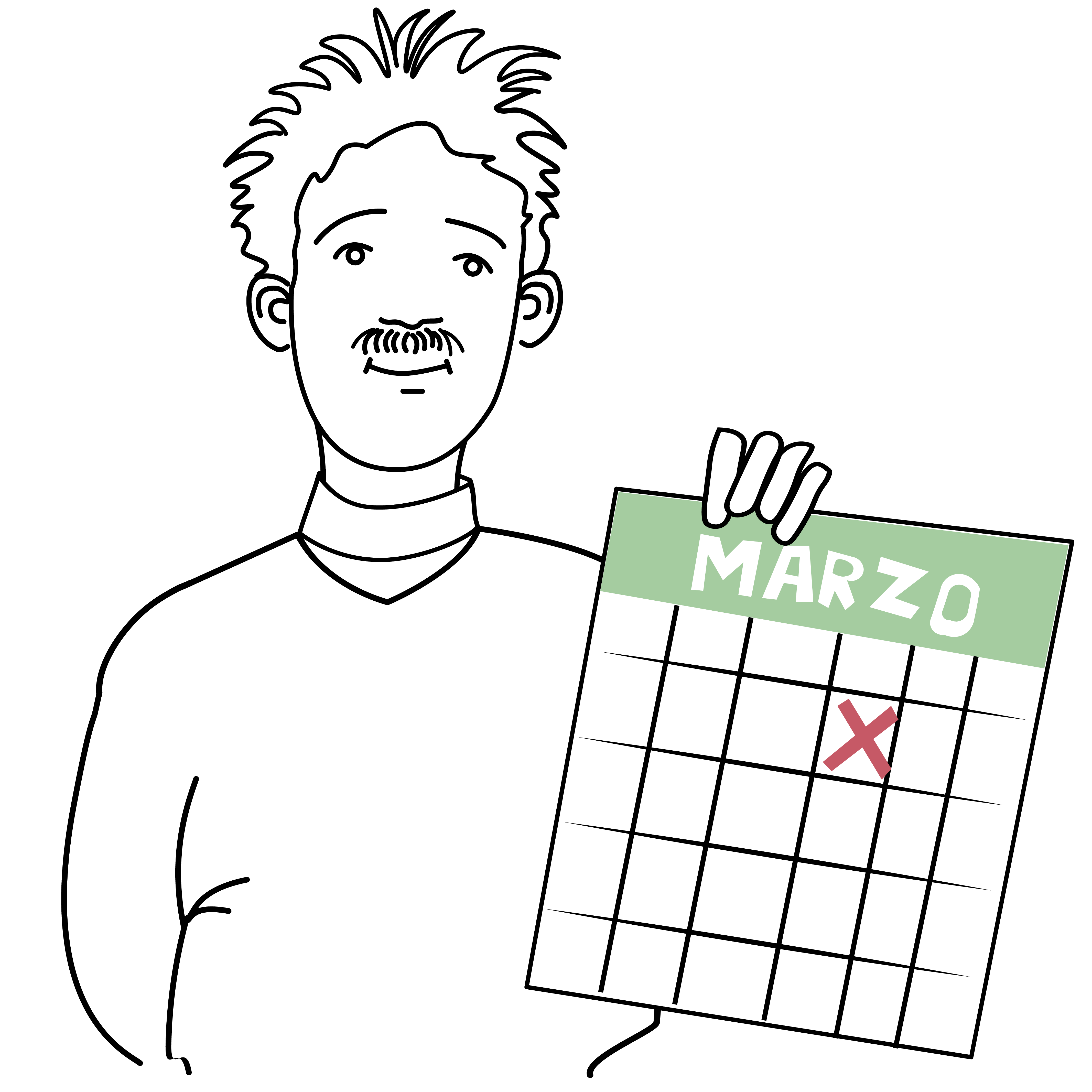 Figura sosteniendo un calendario con fecha marcada