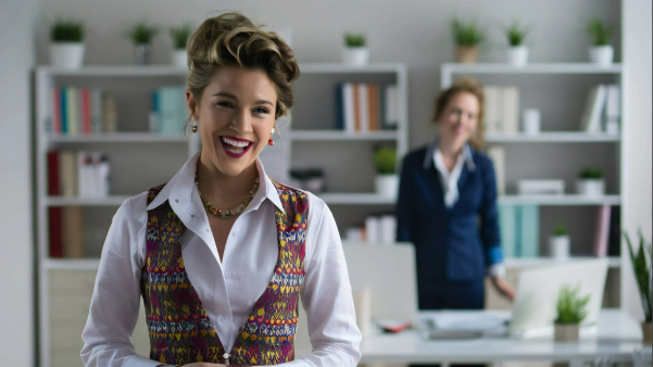 Dos mujeres en distintos planos en una oficina